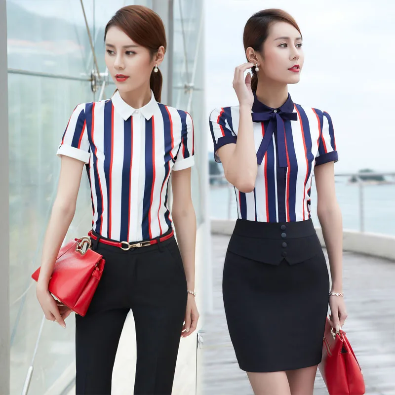 Новая мода Полосатый профессиональный летний с коротким рукавом деловая юбка