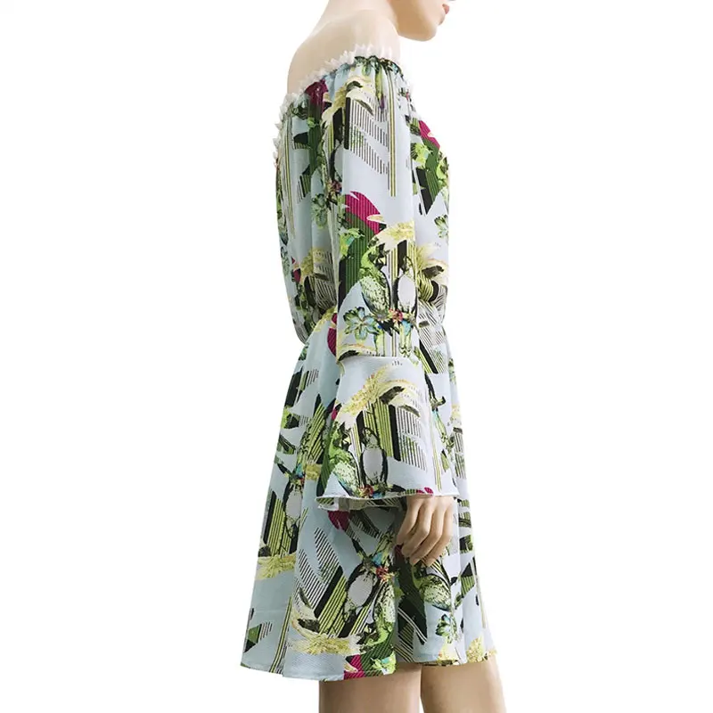 Летнее платье бохо стиль Femme Robe Европейский Американский печатных рукав клеш с