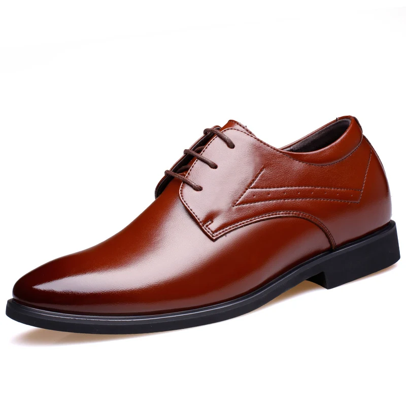 Leather Brown Misalwa/мужские свадебные туфли, визуально увеличивающие рост; Новинка года; деловая кожаная мужская классическая обувь черного цвета на шнуровке; Прямая поставка - Цвет: Leather Brown