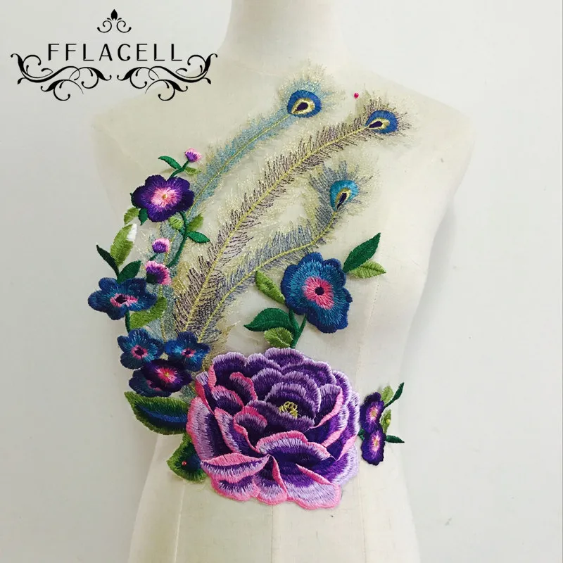 FFLACELL вышивка патч Павлин пион ткань аппликация кружева швейная украшения