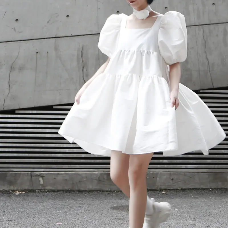 XITAO Vintage Waist Dress Women Clothes 2019 Square Collar Wild Joker Pullover Autumn Puff Sleeve Elegant WQR1228 | Женская одежда