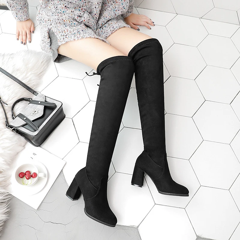 Autumn Winter New Suede Leather Women Over The Knee Boots Sexy High Heels Shoes Round Toe Warm Size 35-40 | Обувь