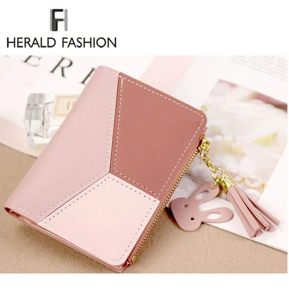 Hertald модные короткие женские кошельки кошелек на молнии с кисточкой Лоскутные панельные кошельки трендовые портмоне держатель для карт кожа