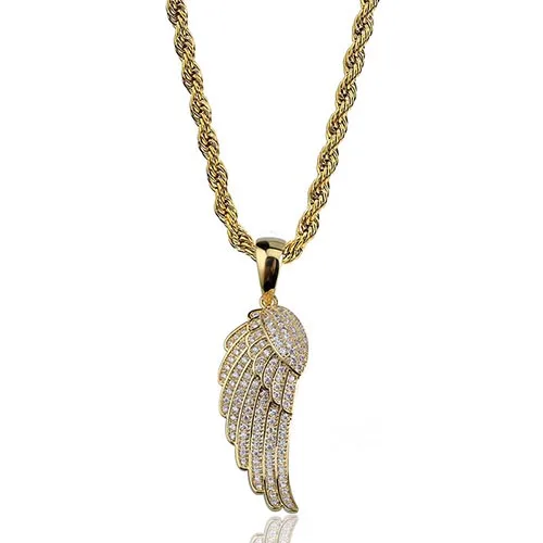 gold MissFox хип хоп Крылья Ангела мужские ожерелья Iced Out подарок на день Святого Валентина роскошный бренд Engel перо ожерелье s подвески - Окраска металла: gold