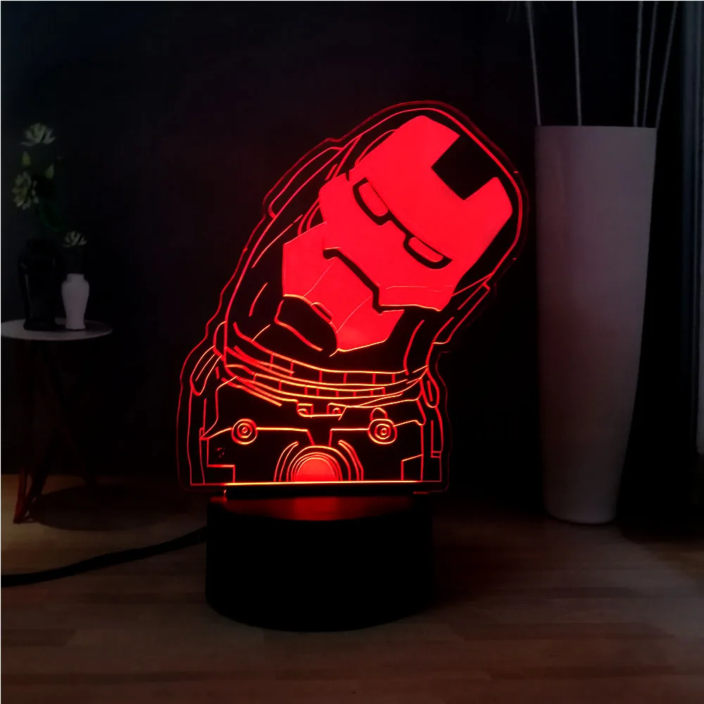 Новый мультфильм Marvel 3D Q супер Железный человек Иллюзия LED 7 цветов Изменение