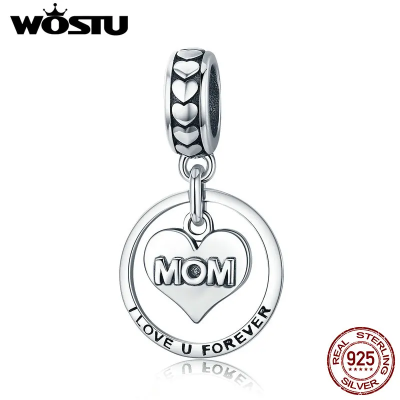 WOSTU, настоящее 925 пробы, серебро, Forever Love для мамы, шарм, подходят браслеты из бусин, серебро, сделай сам, ювелирное изделие, подарок для мамы CQC649