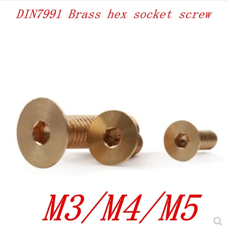 

50pcs/lot DIN7991 m3 M4 M5 brass flat hex socket countersunk head screw
