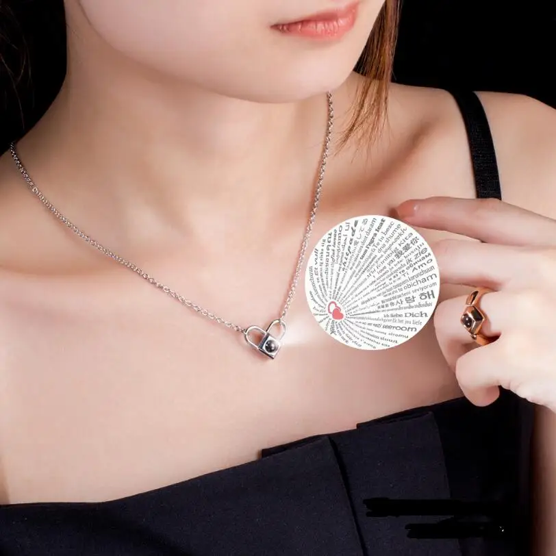 100 Language &quotI Love U&quot Beauty Charm Heart Pendant Necklace Women Rose Gold Stainless Steel Choker Engraved Jewelry | Украшения и