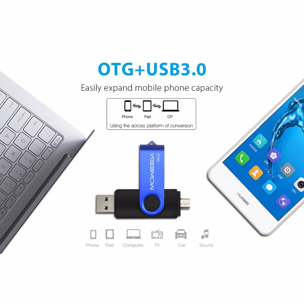 Moweek модный OTG флеш накопитель 128 ГБ USB3.0 32 Гб 16 металлическая Флешка 8 вращающаяся