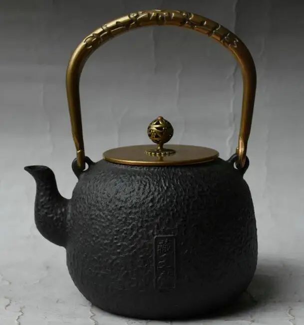 9&quot China iron Pot Gilt Buddha Monk Portable Lid Kettle Teakettle Teapot Chinese | Statues &amp Sculptures