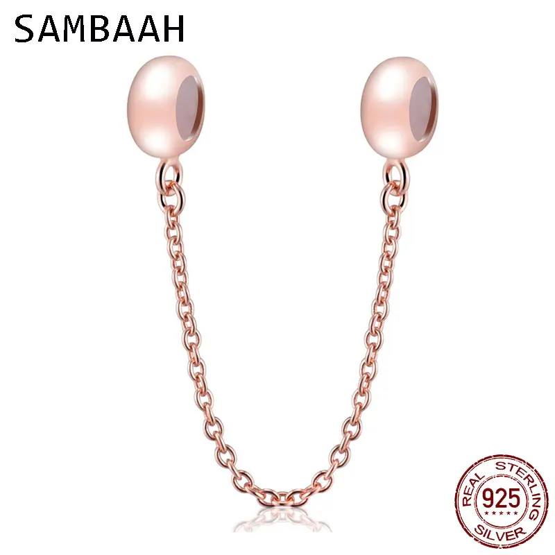 Sambaah 925 Серебряная цепочка безопасности с резиновой пробкой Шарм Бусины Подходит