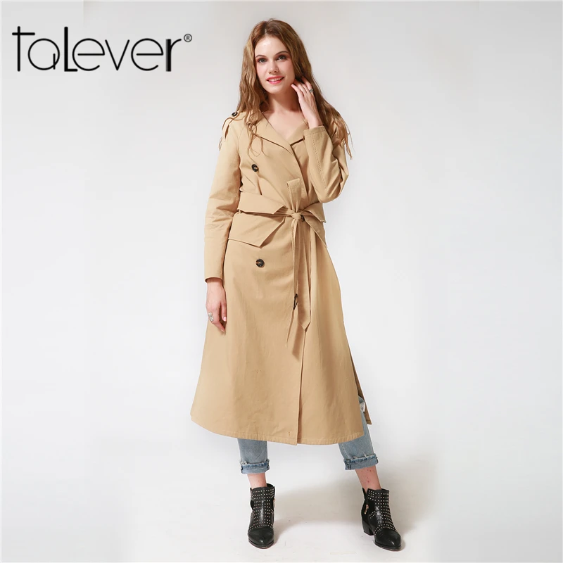 Женская двойная пуговица Тренч длинная Классическая ветровка Осень зима верхняя