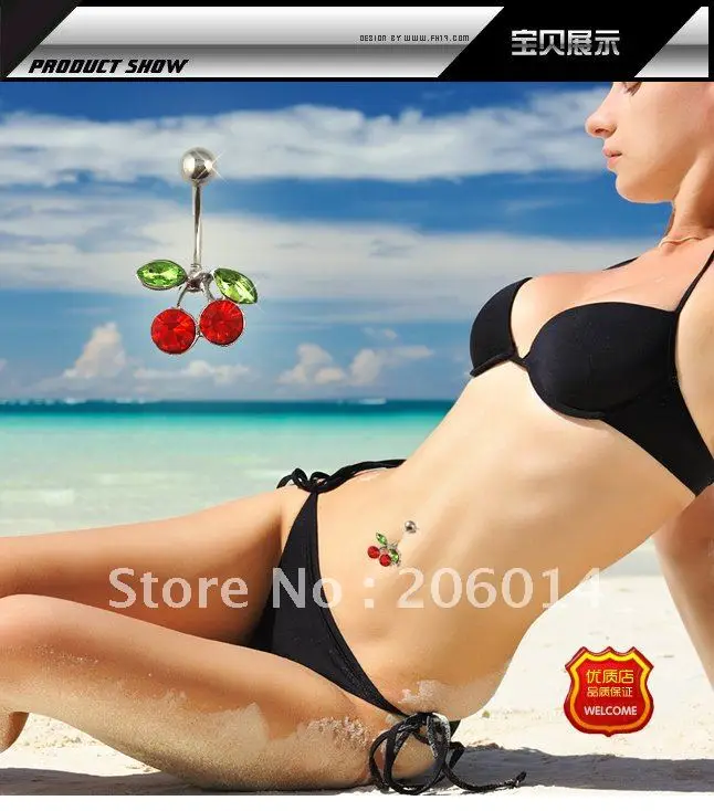 5 шт./лот кольцо для живота с красной вишней ювелирные изделия пупка тела C2016|body