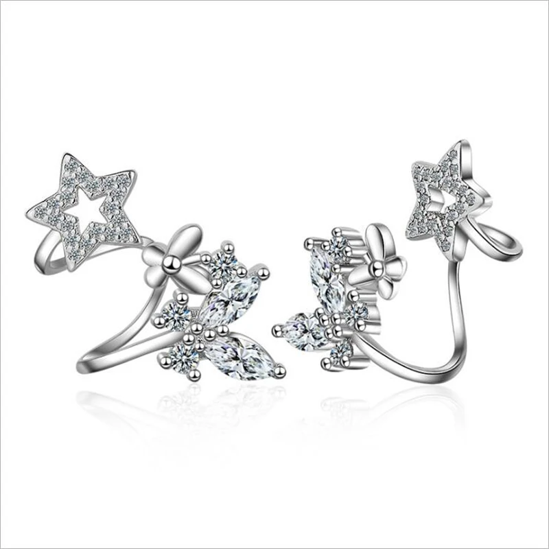 

KOFSAC New Fashion 925 Silver Stud Earrings For Women Charming Crystal CZ Butterfly Star Earring Jewelry Valentine's Day Gifts