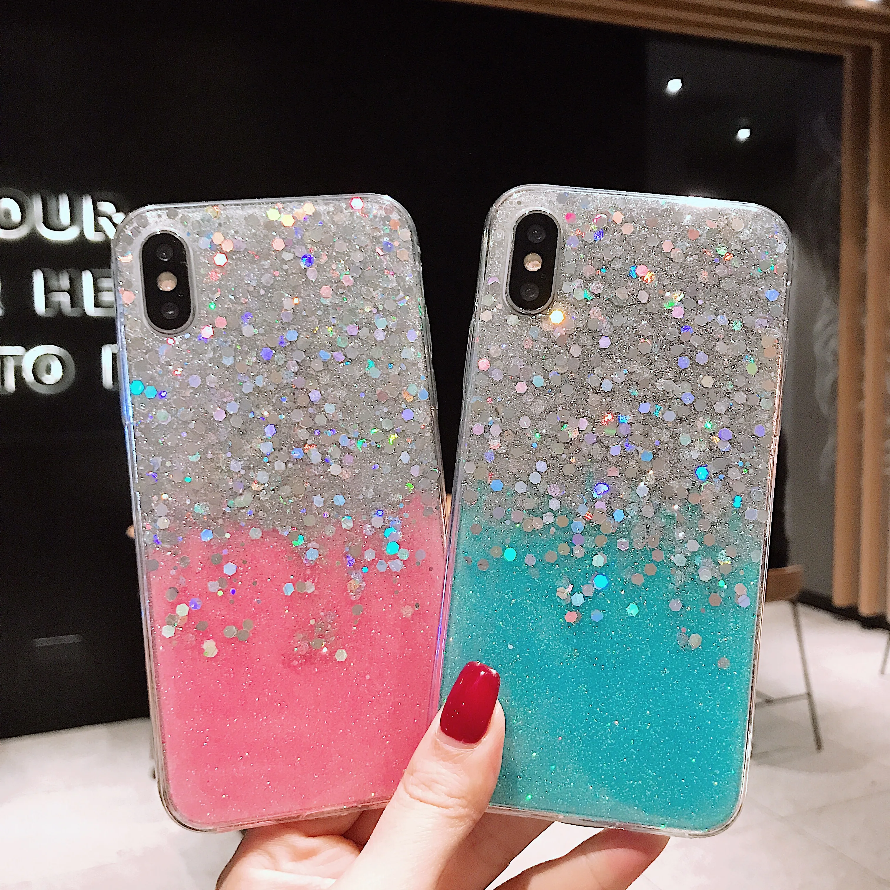 Прозрачный мягкий ТПУ чехол для телефона iPhone XS XR Max X 6 6S 7 8 Plus шикарный с блестящими