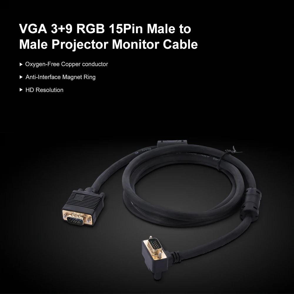 Кабель для видеопроектора VGA 3 + 9 кабель монитора проектора 15pin штырь Угловой 90