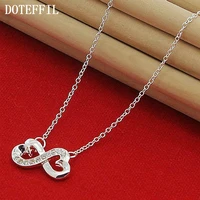 doteffil 925 sterling silver 18 inch chain aaa zircon double heart pendant necklace for women engagement wedding jewelry