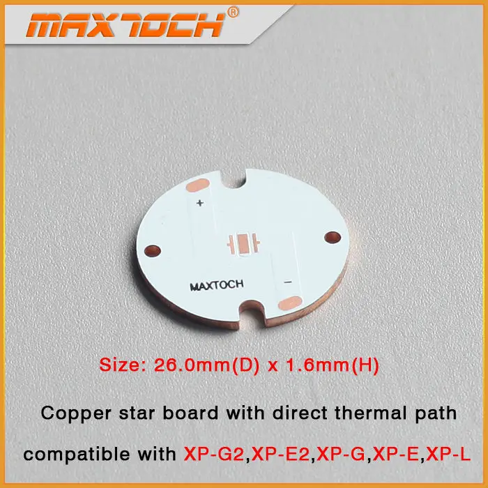 MAXTOCH Copper MCPCB Cree XPG XPG2 XPE XPE2 XPL XP G G2 E E2 L 26 мм x 1 6 прямая Тепловая дорожка медная