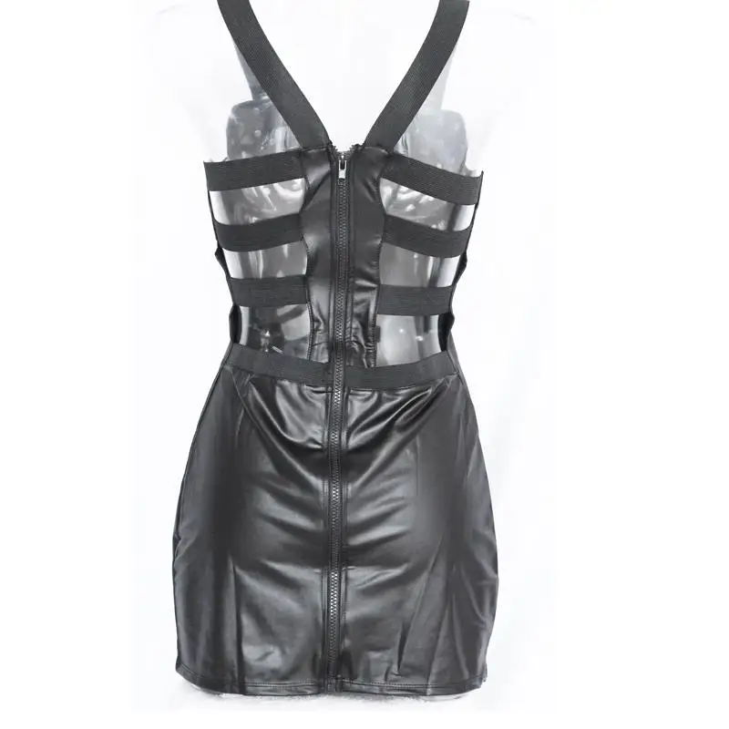 Женское платье из искусственной кожи с вырезом лодочкой и молнией|dress zipper|club
