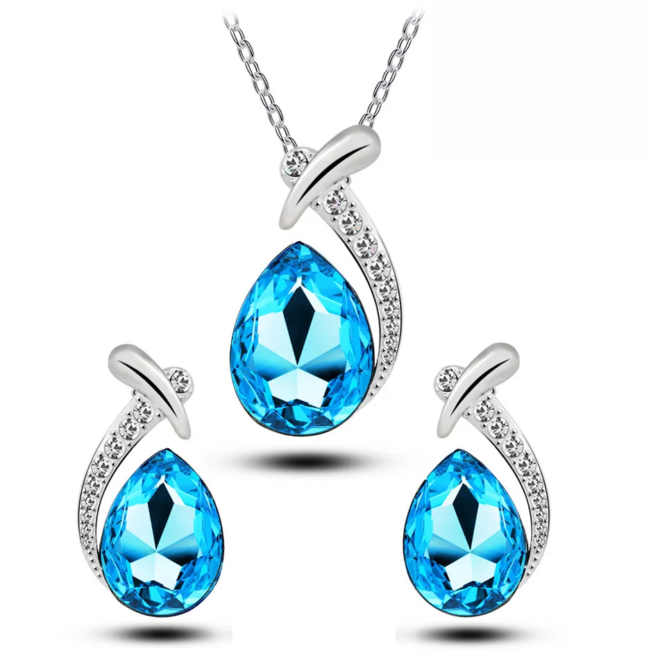 Ожерелье и серьги подвески с австрийскими кристаллами|necklace earrings jewelry set|brand setsfashion