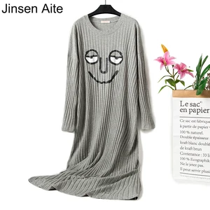 JS753 Женская хлопковая ночная рубашка Jinsen Aite, большого размера, с длинным рукавом и рисунком, для беременных