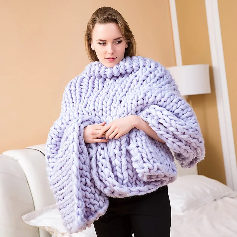 light purple Супер мягкое массивное вязаное одеяло толстая линия гигантская пряжа домашнее постельное белье Декор для гостиной фотографии реквизит Wolldecke одеяло s - Цвет: light purple