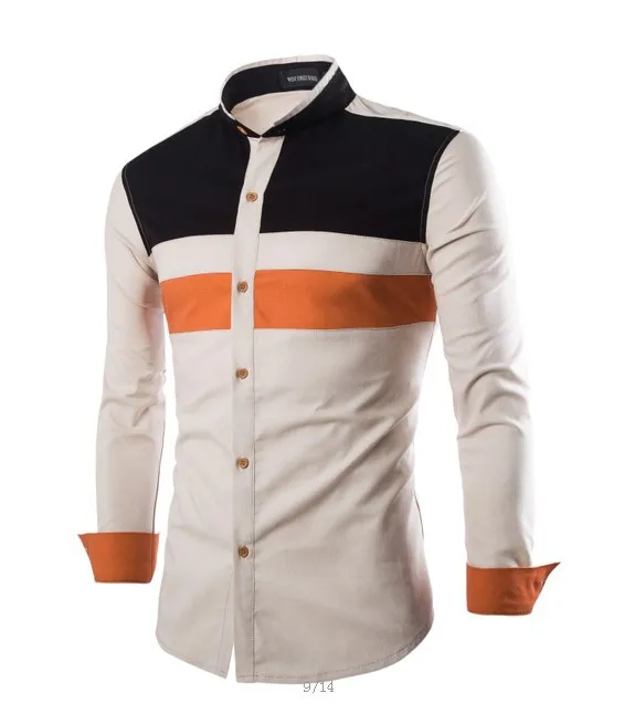Хлопковая мужская рубашка Повседневная с воротником стойкой Camisa