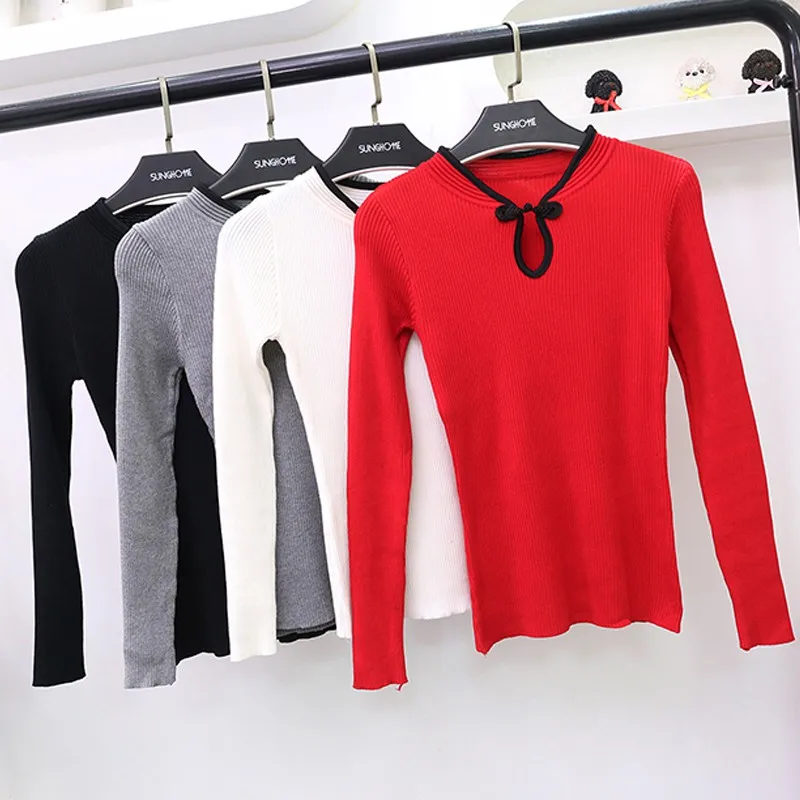 

Slim Female Knitted Pullover Vintage Women Sweater Long Sleeve Lady Sweater