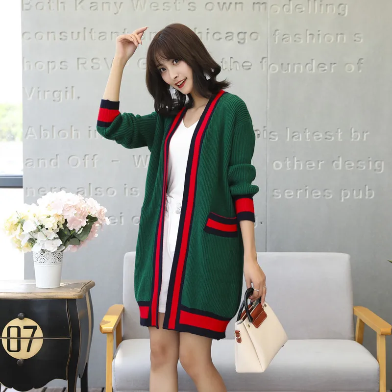 Rurouisbeir Women Cardigan 2019 Fashion Women's Sweaters Long Contrast Color Pocket Loose Female |