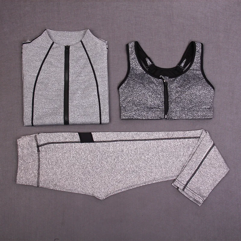 

RuoskyGear Yoga Sets 3 Piece ( Bra + Jacket + Pants ) Women Sports Jackets Zipper Coat Gym Sportswear Quick Dry Suit Free Ship