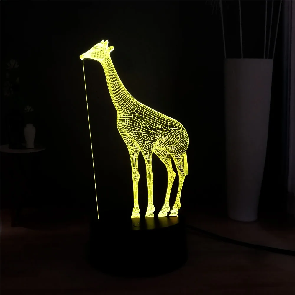 Новый иллюзия милое животное жираф 3D 7 цветов Изменение LED ребенок сна