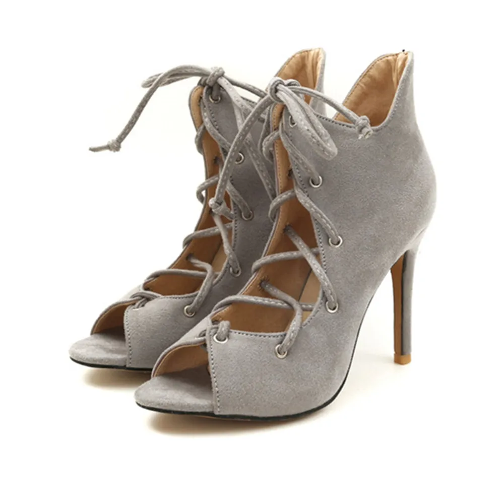 MORAZORA 2018 new style boots women top quality flock summer shoes sexy peep toe cross tied party wedding high heels shoe | Обувь