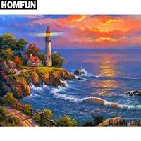 homfun full squareround drill 5d diy diamond painting ocean lighthouse embroidery cross stitch 5d home decor gift a06066