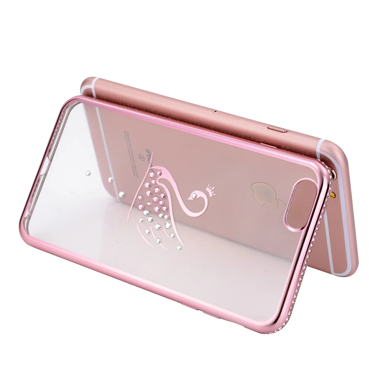 Гальванические Стразы TPU чехол для телефона для iphone X 8 7 Plus 6 6s Plus чехол Алмазный Павлин Лебедь оболочка Прозрачный чехол