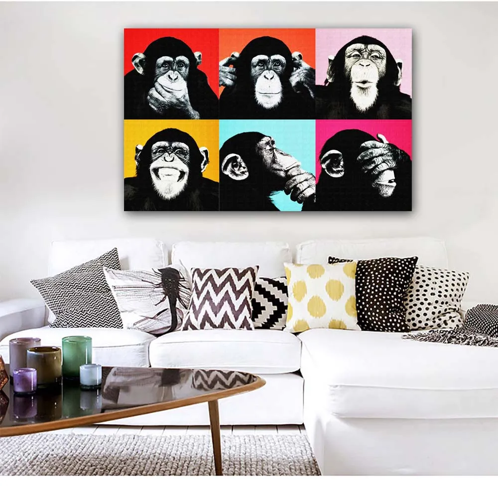 Andy Warhol красочные обезьяна животных плакат печати холст Картины для Гостиная Wall Art