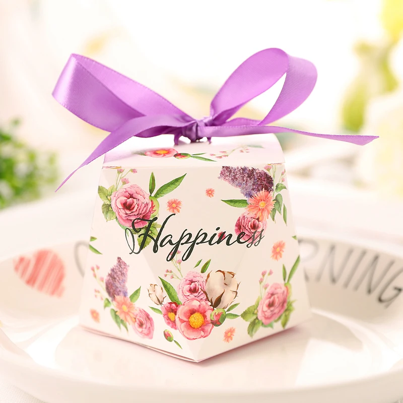 30 pcs/lot Diamond Shape Candy Box Wedding Favor Baby Shower Gift Package Bag Marbling Paper Chocolate Storage Organizer | Дом и сад