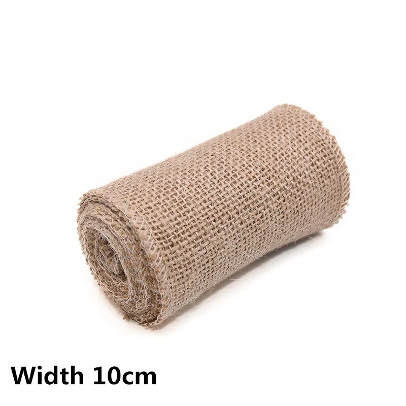 10cm width 2 м/рулон 3-15 см ширина натуральный джут, джутовая ткань, мешочная ткань лента винтажная простая для свадебного упаковка для рождественских подарков вечерние украшения - Цвет: 10cm width