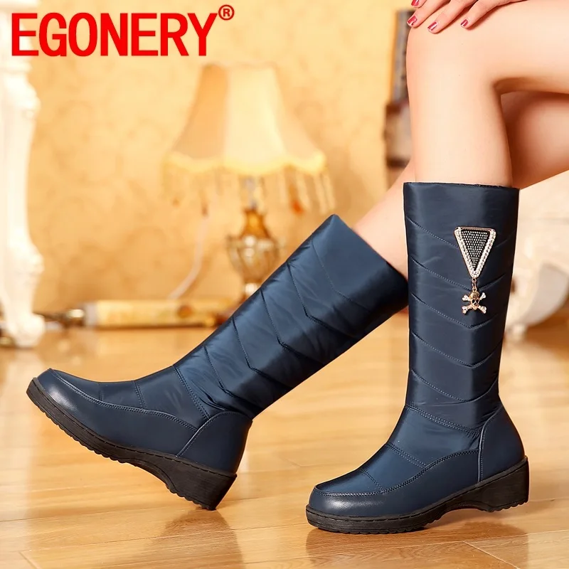 

EGONERY/Женская обувь новые зимние лаконичные зимние сапоги без застежки с круглым носком удобная обувь на платформе на среднем каблуке Прямая...