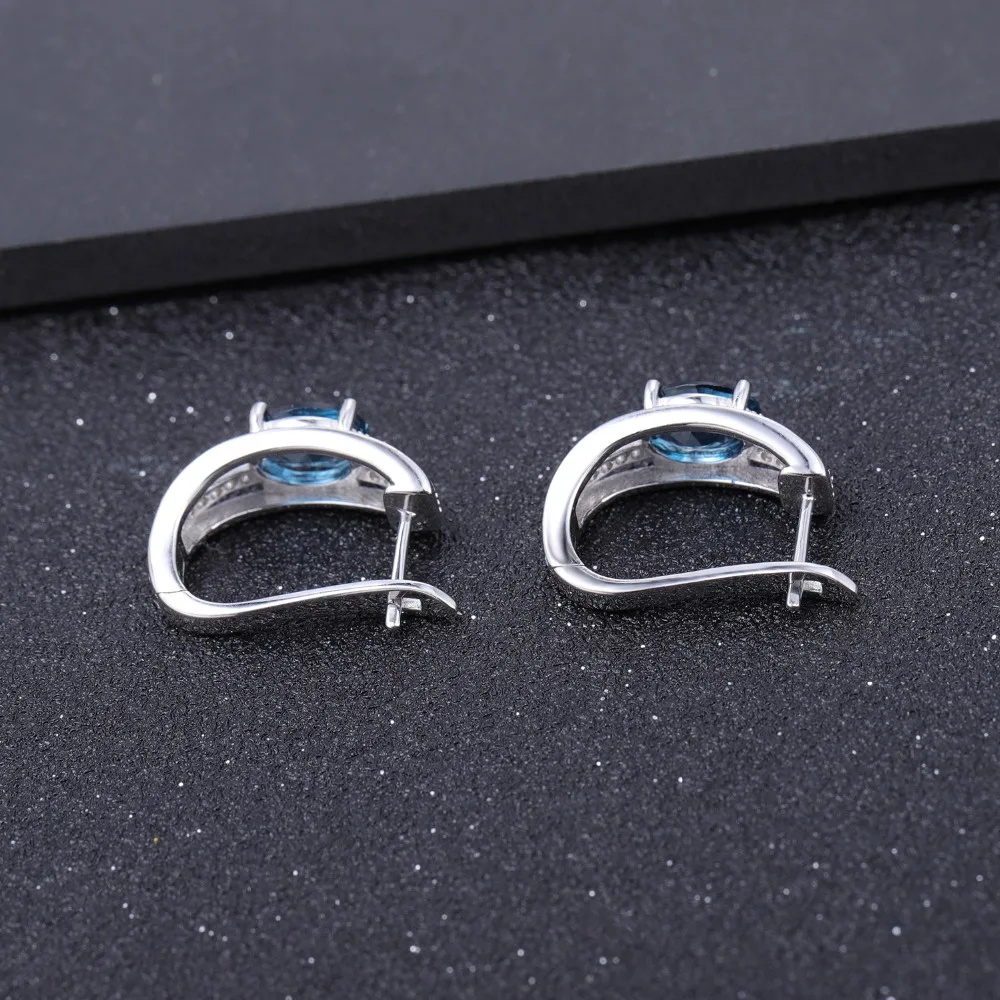 Жемчужные балетные 3.15Ct овальные серьги-гвоздики с натуральным лондонским голубым топазом, 925 пробы серебряные драгоценные камни, хорошее ювелирное изделие для женщин, свадебные