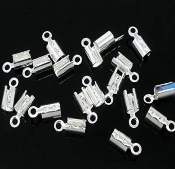 

Vintage Silver Fold Over End Cord Crimp Bead Caps Extented Extension For Bracelet Jewelry Gift Handcraft Accessories NEW 1000pcs