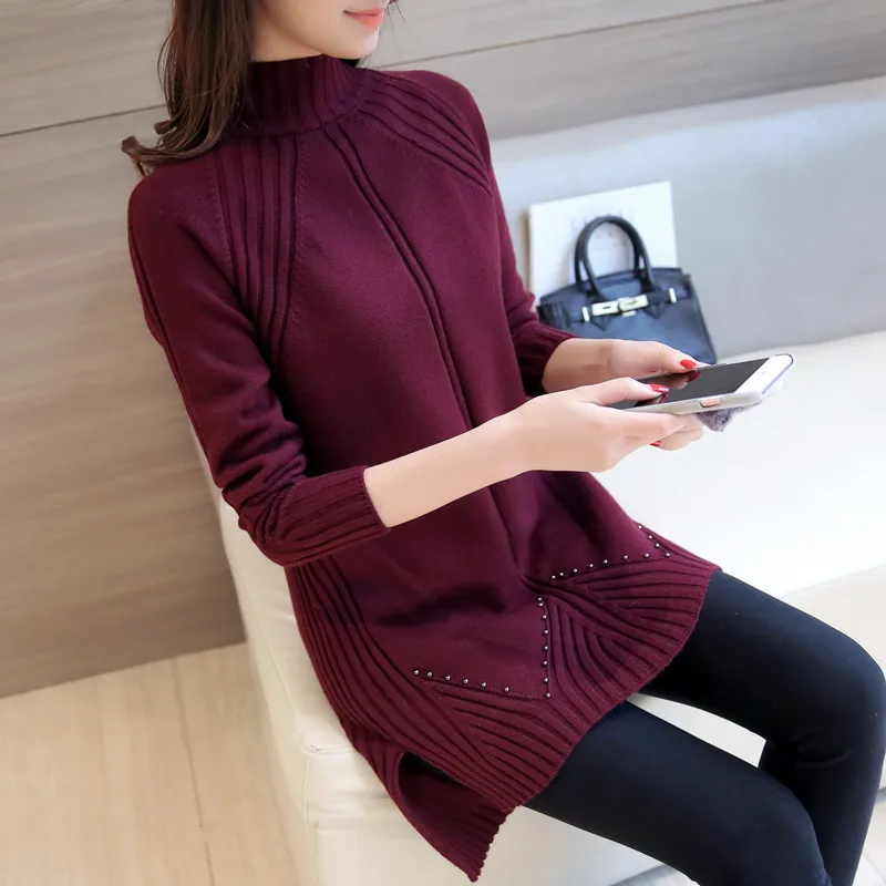 Hot selling simple fashion design pullover knitting women sweater good elasticity female long warm ladies knitwear femme | Женская