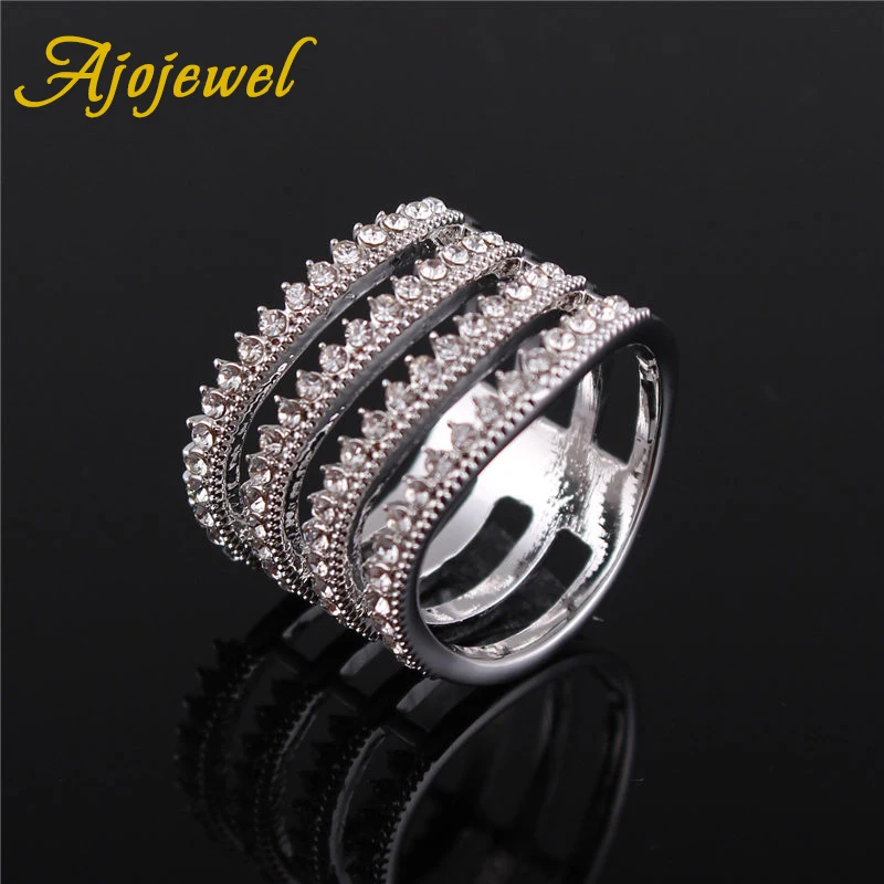 Ajojewel 4 слойные Бесплатная доставка Белый CZ широкое кольцо кольца для женщин