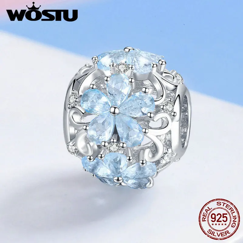 

WOSTU Hot Sale 925 Sterling Silver Elegant Blue Daisy Charm Beads Fit Brand DIY Brand Bracelet Jewelry Making Dropship FIC941