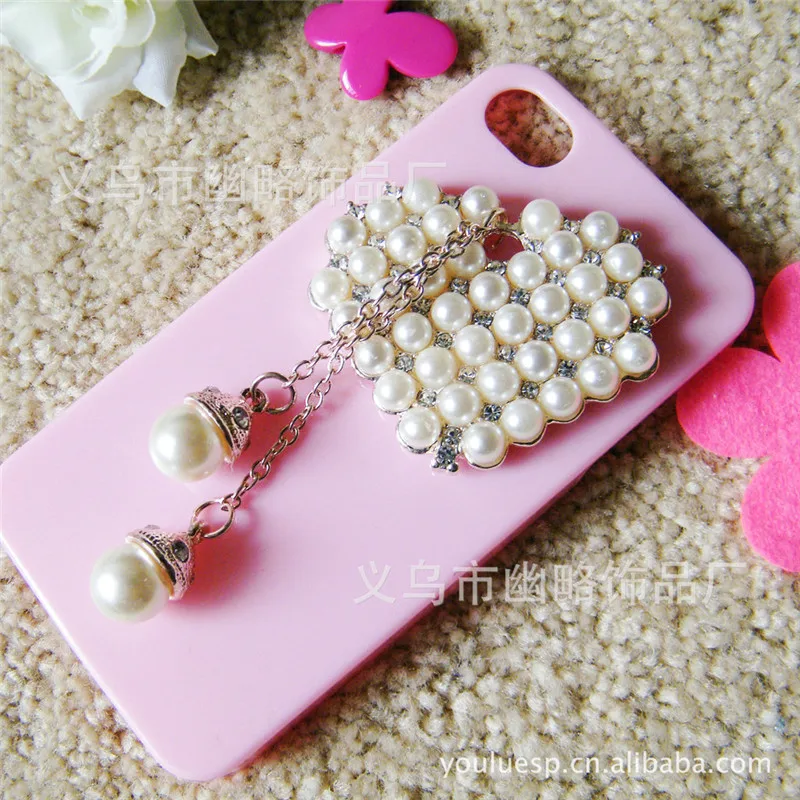 2 Шт. Bling Горный Хрусталь Жемчужина Сердца DIY Телефон Дело Украшения Аксессуары