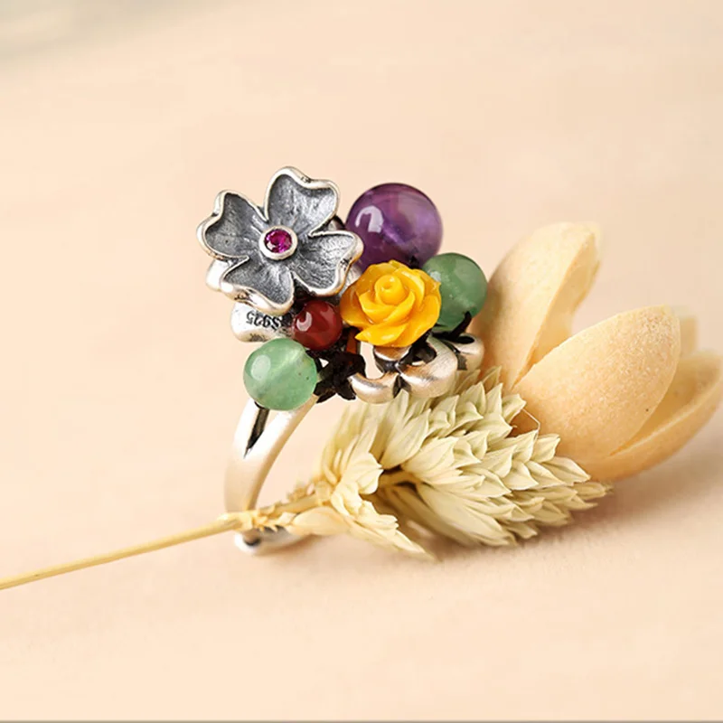 Серебряные кольца китайские Style925 серебряное кольцо с узором в народном стиле