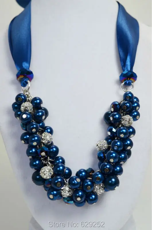 Жемчужное Королевское синее ожерелье с кристаллами и стразами свадебные