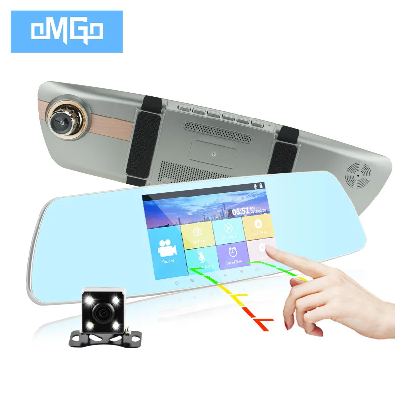 Full hd1080p ночного видения dash cam двойной объектив камеры автомобиля 5 дюймов ips