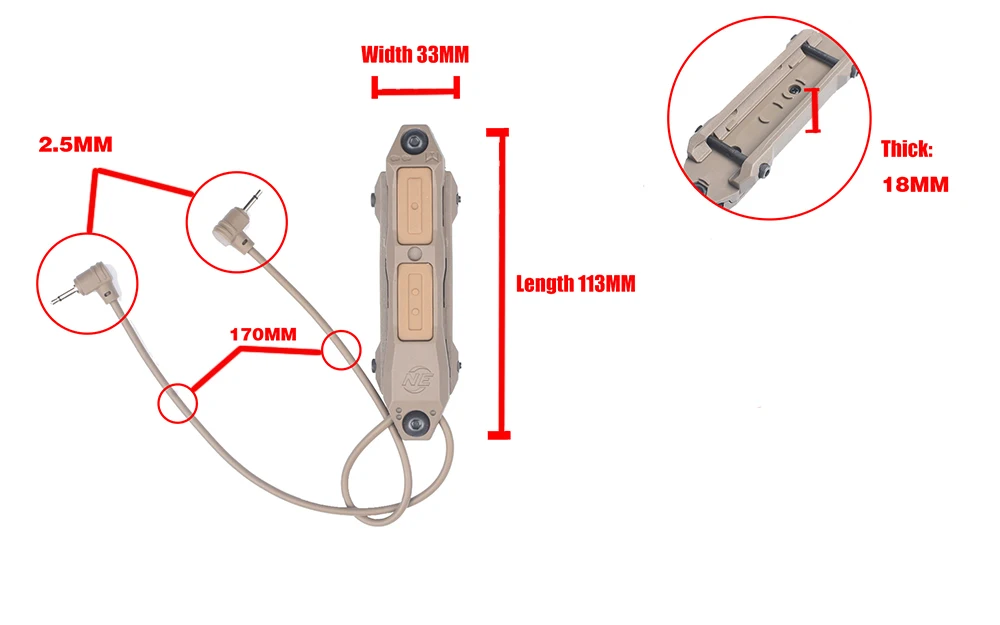 New Airsoft Remote Dual switch 2.5mm Audio Coaxial Plug Tactical Augmented Pressure Switch For WMX-200& PEQ/M3X