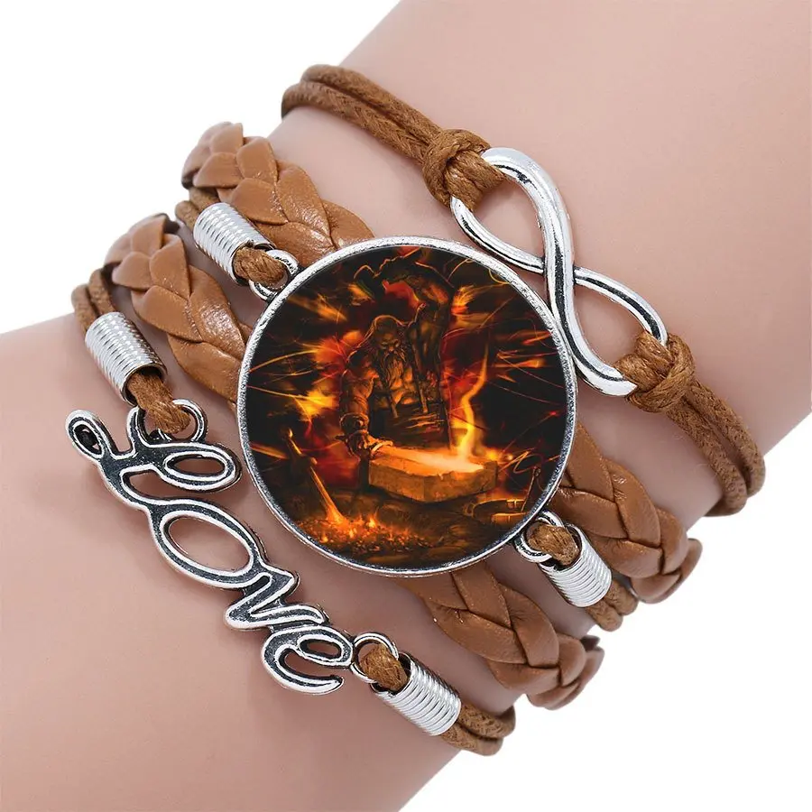 Многослойный черный/коричневый кожаный браслет Flame Goddess старинная каменная