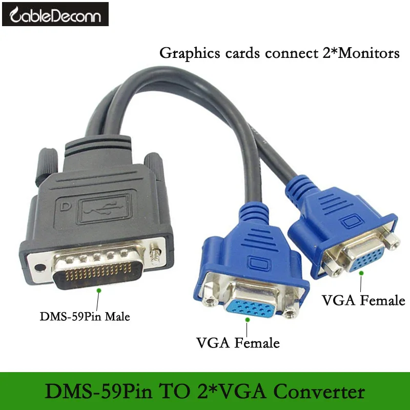 Цифровой видео разделитель монитора dms59pin с разъемом Male на 2 * VGA для ПК видеокарта|